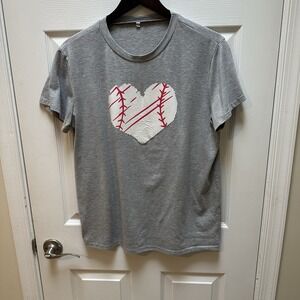 Two Baseball Shirts Ladies Size Large Heart Tee Sports Mom‎